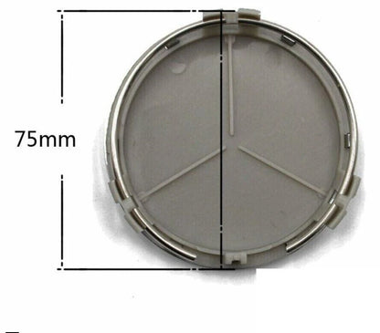 Set 4 Tappi Coprimozzo Argento 75mm Compatibili Con Mercedes Classe A B C E S GLE CLA CLK ML Ricambio Cerchi In Lega