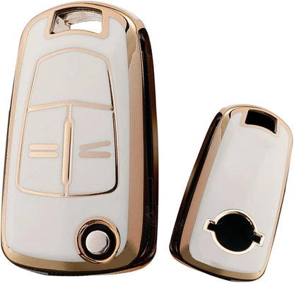 Cover Guscio Protettivo In TPU Bianco E Oro Per Chiave Telecomando Opel Astra Corsa Meriva Zafira 2 Tasti
