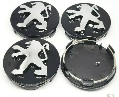 Set 4 Tappi Coprimozzo Per Cerchi In Lega Diametro 60mm Nero Lucido E Argento Compatibili Con Peugeot Ricambio Borchie In ABS