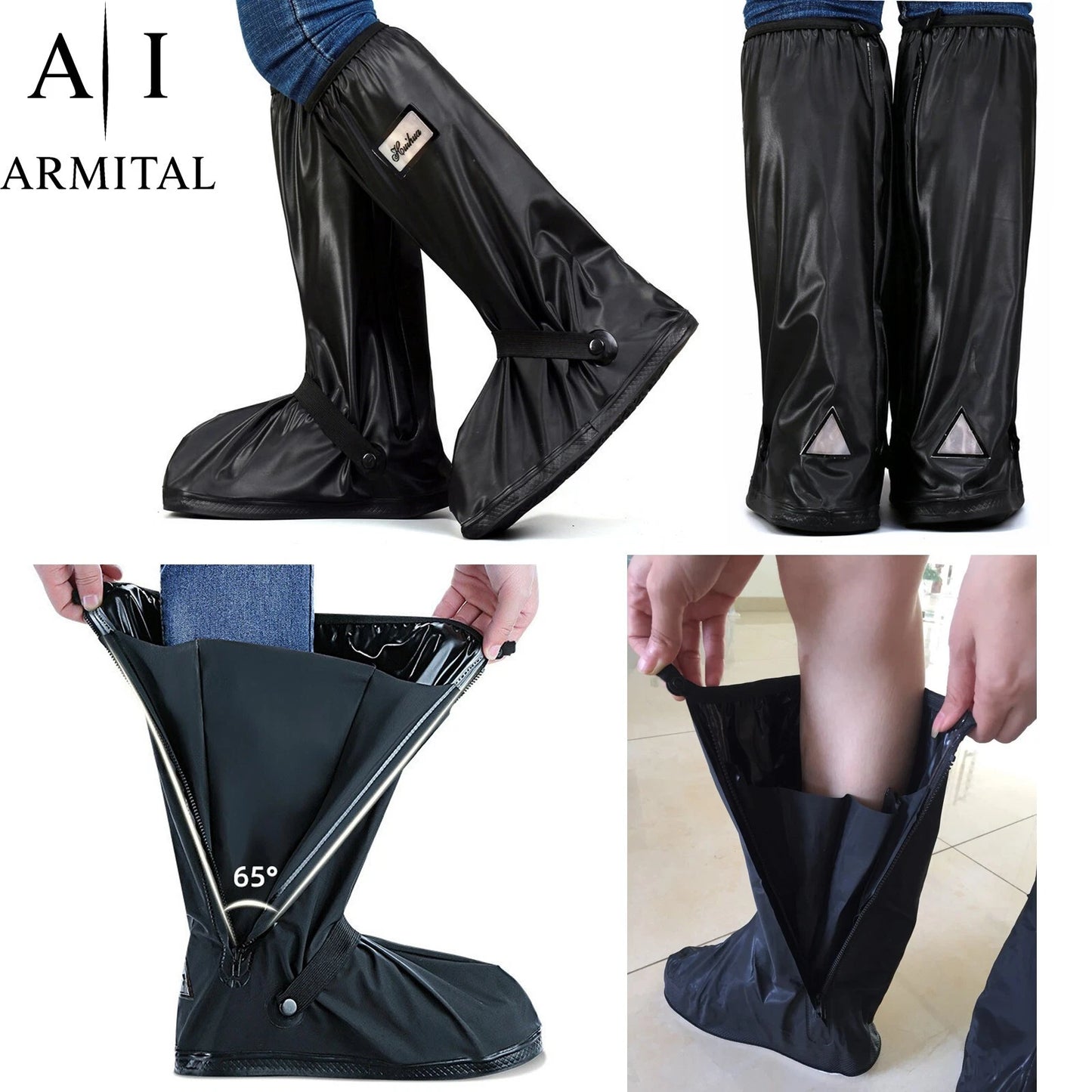 Copriscarpe Impermeabili Moto e Bici Antiscivolo in PVC Riutilizzabili Neri