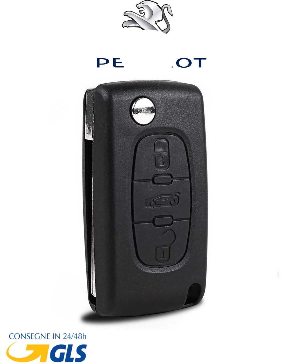 Guscio Chiave Telecomando Compatibile Peugeot 107 207 307 308 407 - Scocca 3 Tasti Con Lama A Punta Da 7,5mm Ricambio Alta Qualità
