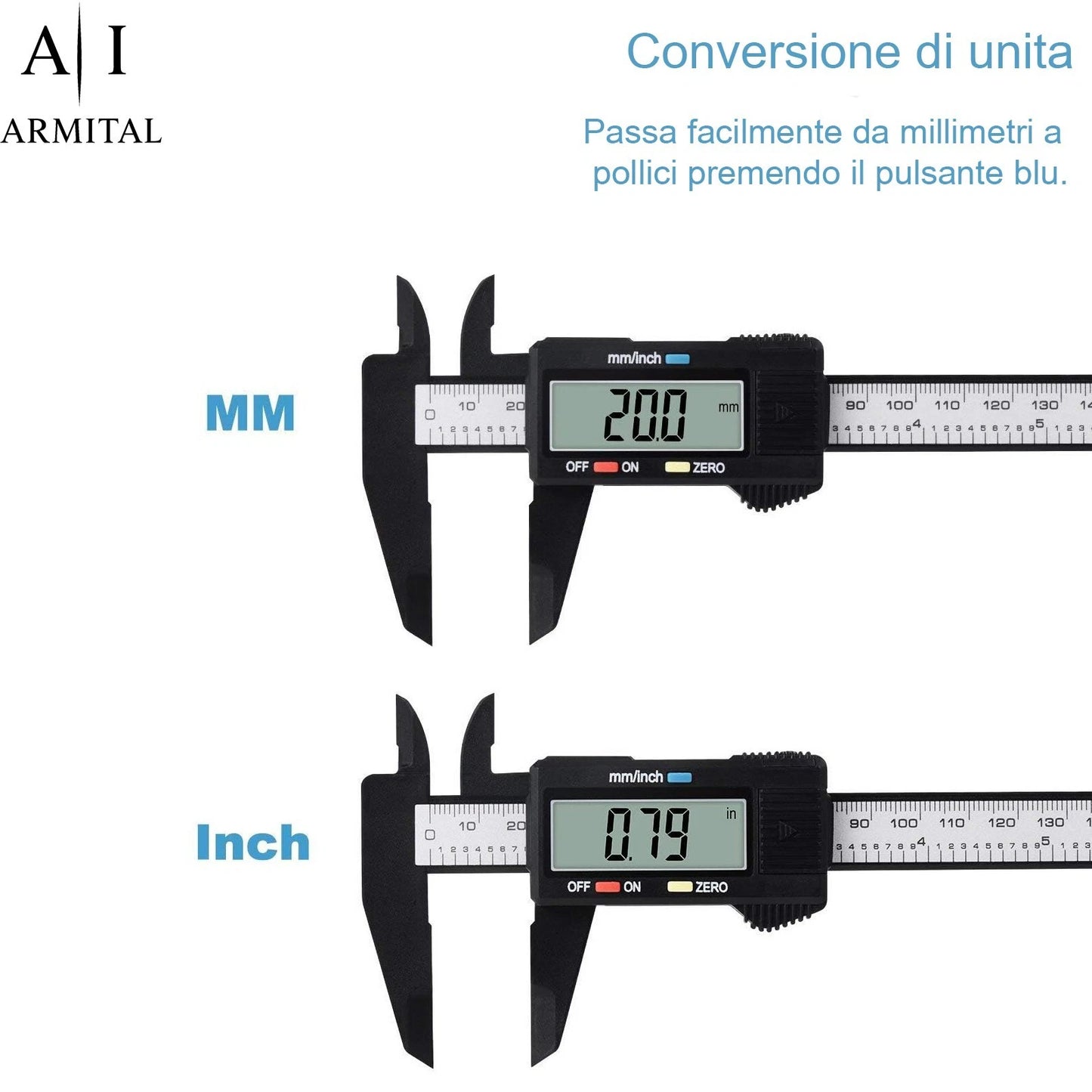 Calibro Digitale 0-150mm LCD Professionale per Misurazioni Millimetri e Pollici