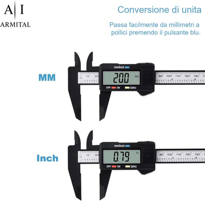 Calibro Digitale 0-150mm LCD Professionale per Misurazioni Millimetri e Pollici