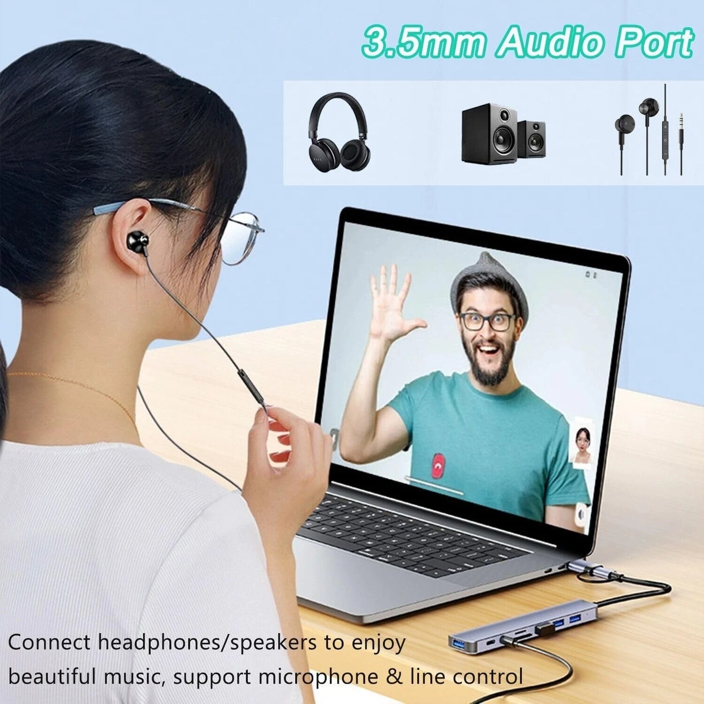 Hub USB-C 8 in 2 Docking Station Adattatore per MacBook PC USB 3.0 SD Audio