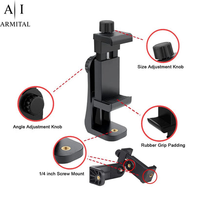 Supporto Smartphone Universale per Treppiede Rotazione 360 Gradi Attacco 1/4