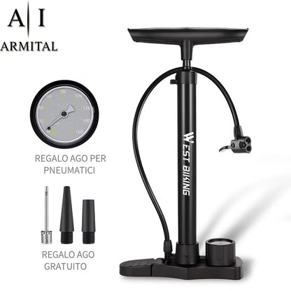 Pompa Bici Professionale 160 PSI Alluminio con Manometro Valvola Universale