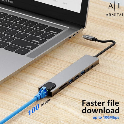 Adattatore Hub USB-C 8-in-1 HDMI 4K Ethernet SD TF 100W PD per MacBook Laptop