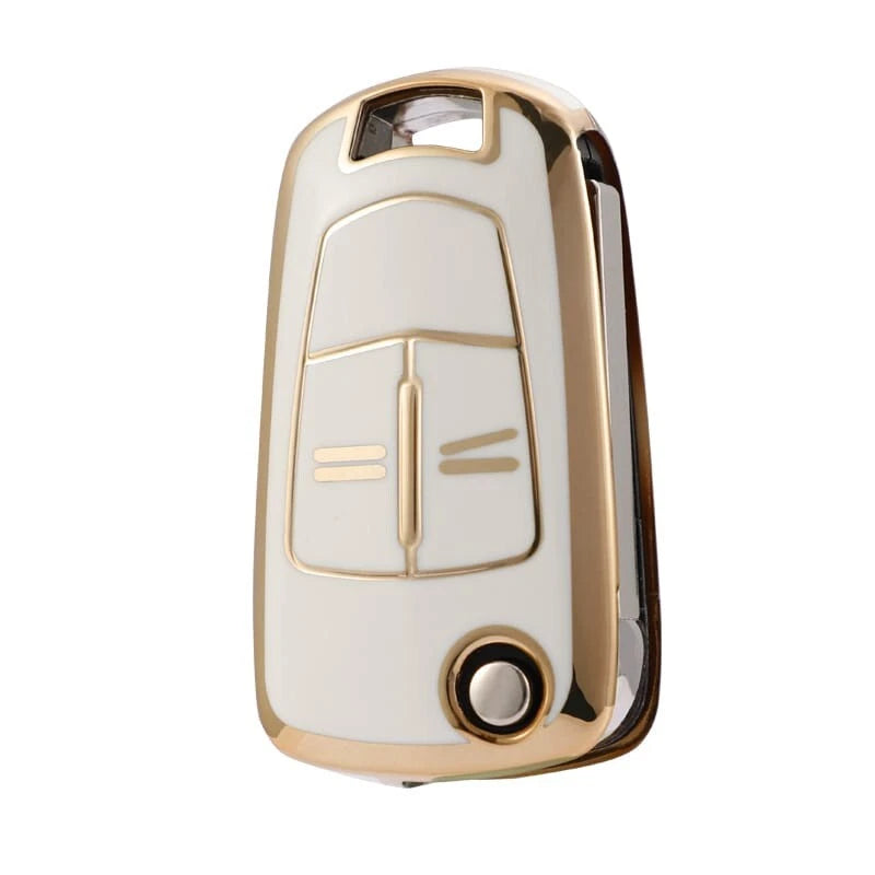 Guscio Protettivo In TPU Bianco Per Telecomando Opel Astra E Corsa - Cover In Silicone Flessibile 2 Tasti