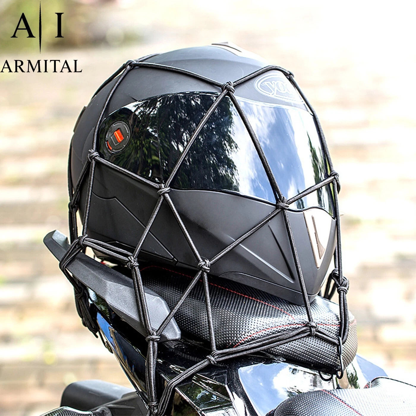 Rete Ragno Elastica Moto Universale 30x30cm Porta Casco e Bagagli con 6 Ganci Gommati Antigraffio Alta Resistenza