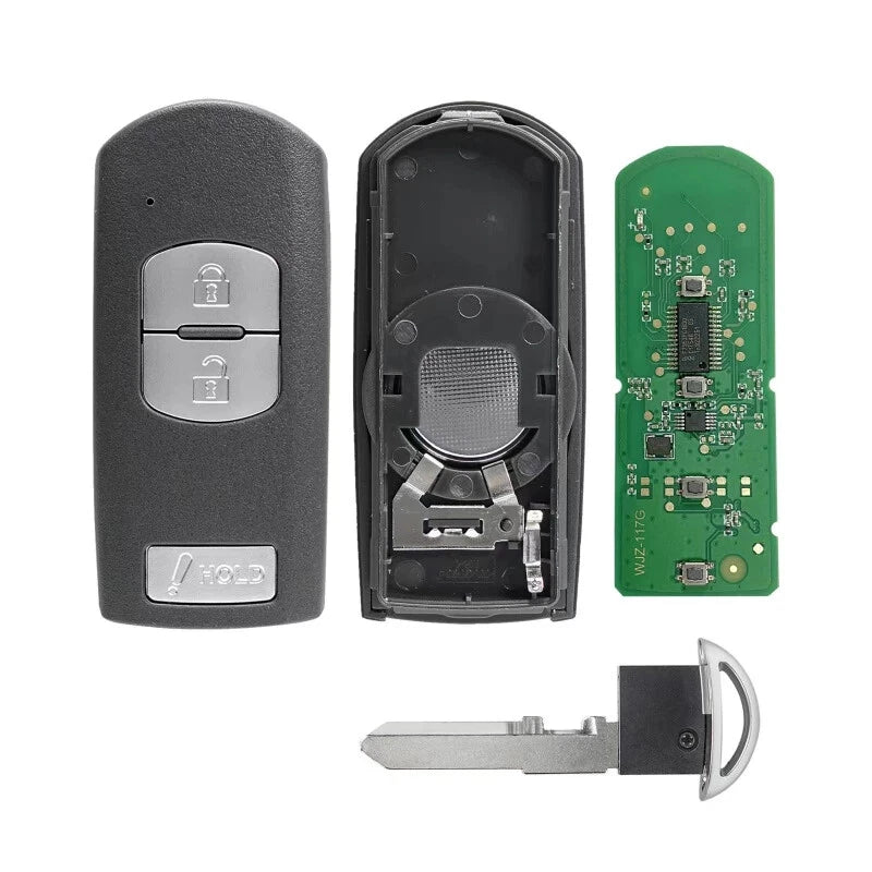 Chiave Elettronica Smart Key Compatibile Per Mazda 3 5 6 CX3 CX5 - Telecomando 3 Tasti Con Transponder PCF7953P E Lama Vergine
