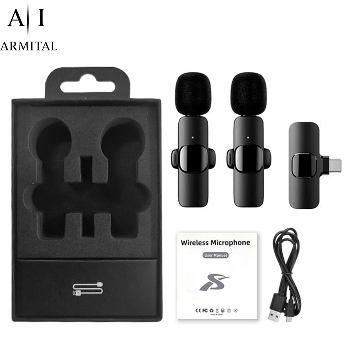 Microfono Lavalier Wireless Professionale Doppio per iPhone 15 Android e PC