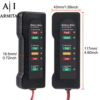 Tester Batteria 12V Professionale con 6 Indicatori LED e Analizzatore Stato Alternatore per Auto Moto ed Elettriche
