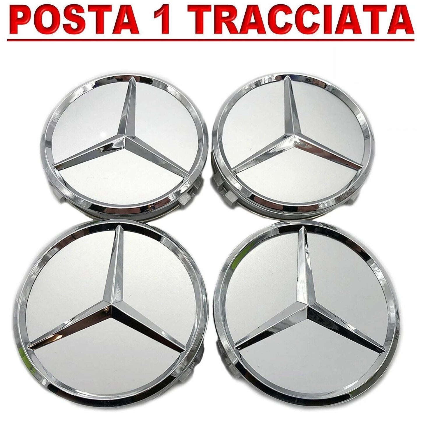 Set 4 Tappi Coprimozzo Argento 75mm Compatibili Con Mercedes Classe A B C E S GLE CLA CLK ML Ricambio Cerchi In Lega