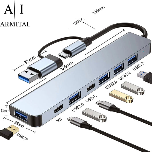 Hub USB-C 8 in 2 Docking Station Adattatore Universale MacBook e PC Laptop