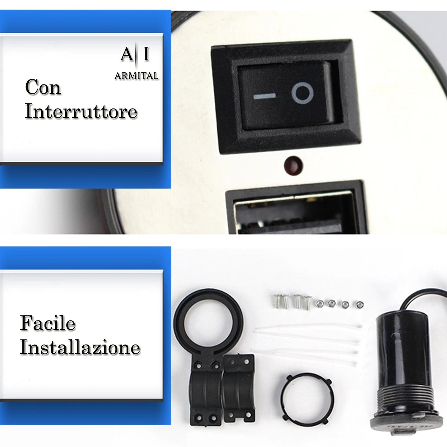 Caricatore USB Moto Impermeabile 12V 24V Presa Ricarica Smartphone GPS Tablet
