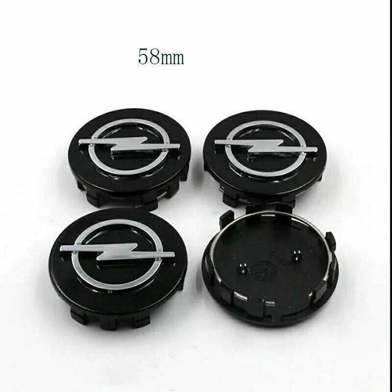 Set 4 Tappi Coprimozzo Nero 58mm Compatibili Con Opel Corsa Astra Meriva Insignia Adam - Borchie Centrali Per Cerchi In Lega In Abs