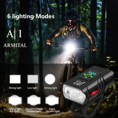 Faro Bici LED T6 Ricaricabile USB-C Impermeabile 6 Modalità Luce Anteriore