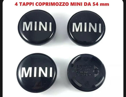 Set 4 Tappi Coprimozzo Per Cerchi In Lega Compatibili Con Mini Cooper One SD E Countryman S Diametro 54mm Finitura Nero Lucido