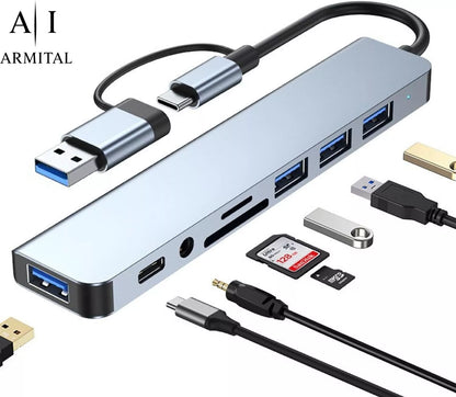 Hub USB-C 8 in 2 Docking Station Adattatore per MacBook PC USB 3.0 SD Audio