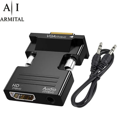 Adattatore Convertitore HDMI a VGA Full HD 1080p con Uscita Audio Jack 3.5mm e Connettori Placcati Oro per PC Laptop Console e Proiettori