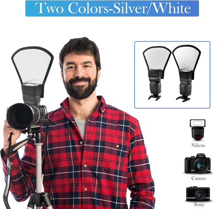 Diffusore Flash Universale Riflettore Argento e Bianco per Canon Nikon Sony