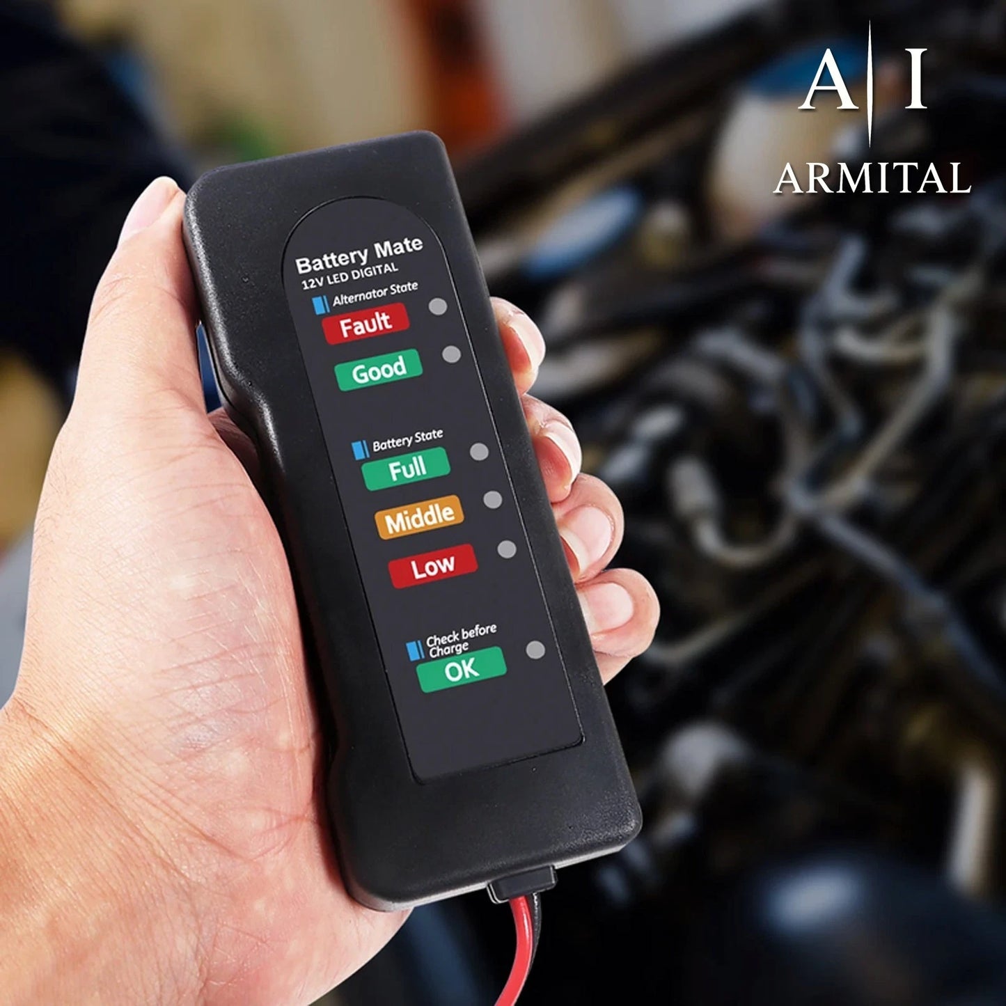 Tester Batteria 12V Professionale con 6 Indicatori LED e Analizzatore Stato Alternatore per Auto Moto ed Elettriche