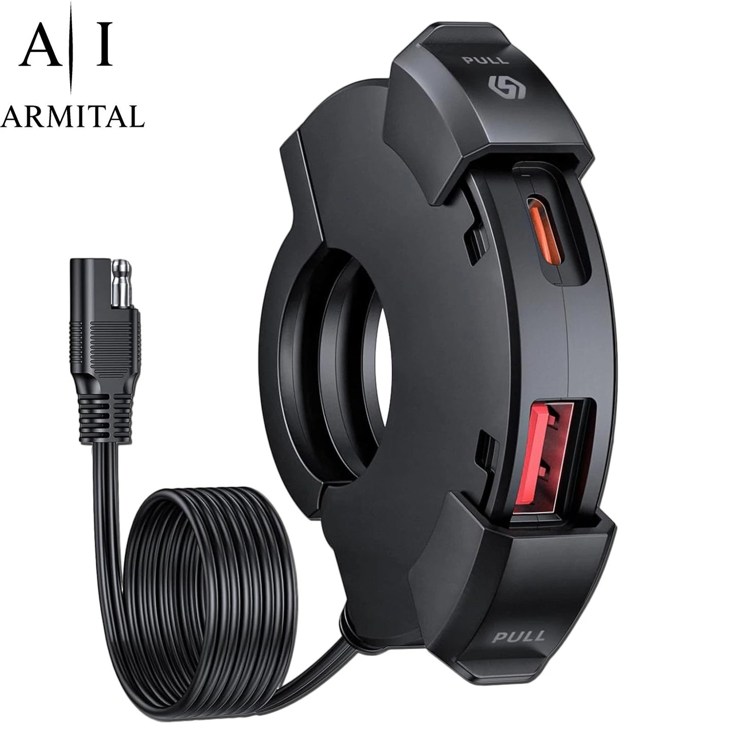 Caricatore Moto Professionale USB-C PD 30W e USB-A QC 3.0 Impermeabile IP65 - Presa Ricarica Rapida per Manubrio 22mm - Alimentatore Universale Smartphone per Moto e Quad