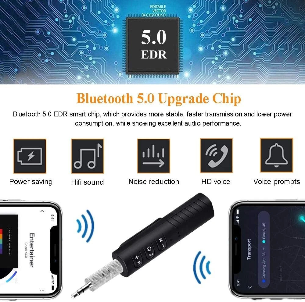 Adattatore Ricevitore Bluetooth 5.0 Auto AUX 3.5mm Microfono HD Vivavoce Stereo
