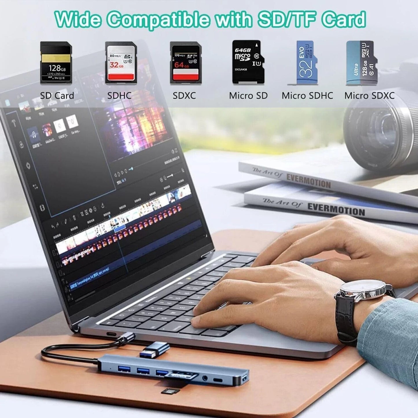 Hub USB-C 8 in 2 Docking Station Adattatore per MacBook PC USB 3.0 SD Audio