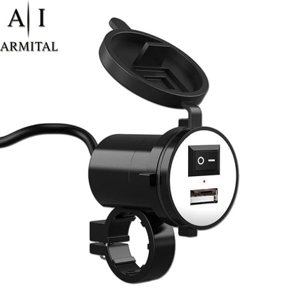 Caricatore USB Moto Universale 12V 24V Impermeabile IP65 Ricarica Rapida con Interruttore ON/OFF per Smartphone e GPS