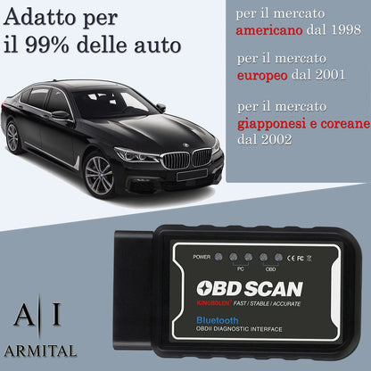 Scanner OBD2 Bluetooth ELM327 Diagnosi Auto Professionale Android e Windows