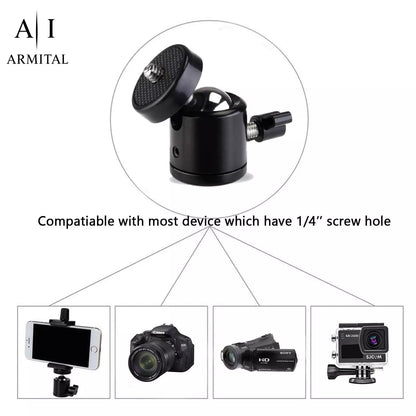 Supporto Mini Testa a Sfera 360 Gradi Filettatura 1/4 Adattatore Hot Shoe Nero