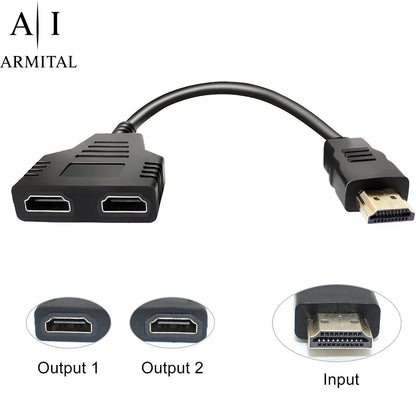 Splitter HDMI 1 Maschio a 2 Femmine Cavo Sdoppiatore Segnale Mirroring 30cm