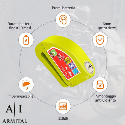 Lucchetto Bloccadisco Antifurto Universale Per Moto Scooter E Bici Con Allarme Sonoro 110dB In Lega Di Alluminio Impermeabile