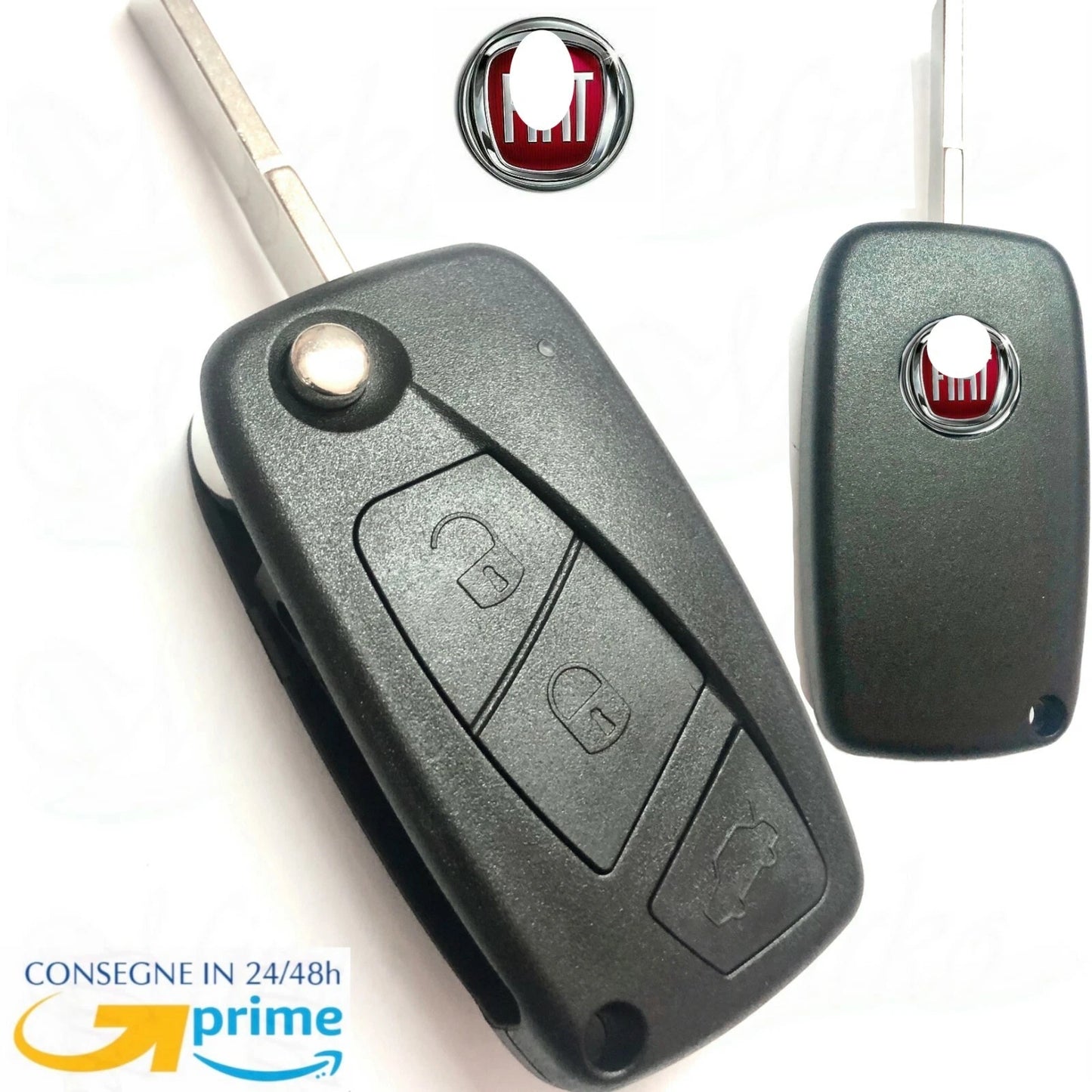 Guscio Chiave Telecomando Compatibile Fiat Panda Punto Bravo Qubo - Scocca 3 Tasti Con Lama A Scatto Da Fresare - Ricambio Alta Qualità