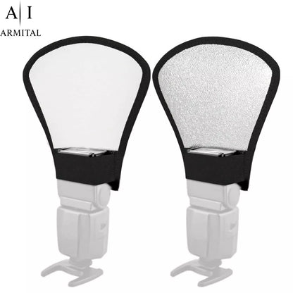 Diffusore Flash Universale Riflettore Argento e Bianco per Canon Nikon Sony