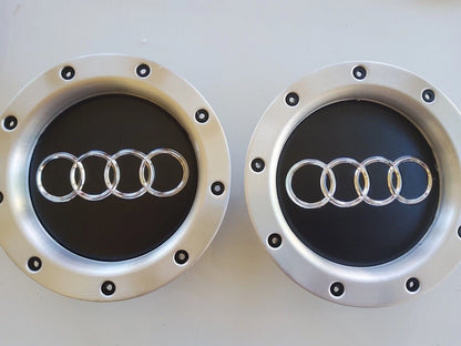 Set 4 Tappi Coprimozzi Per Cerchi In Lega Audi A3 A4 A5 A6 TT - Diametro 146mm Colore Nero Opaco - Ricambio Accessori Ruote Design Elegante