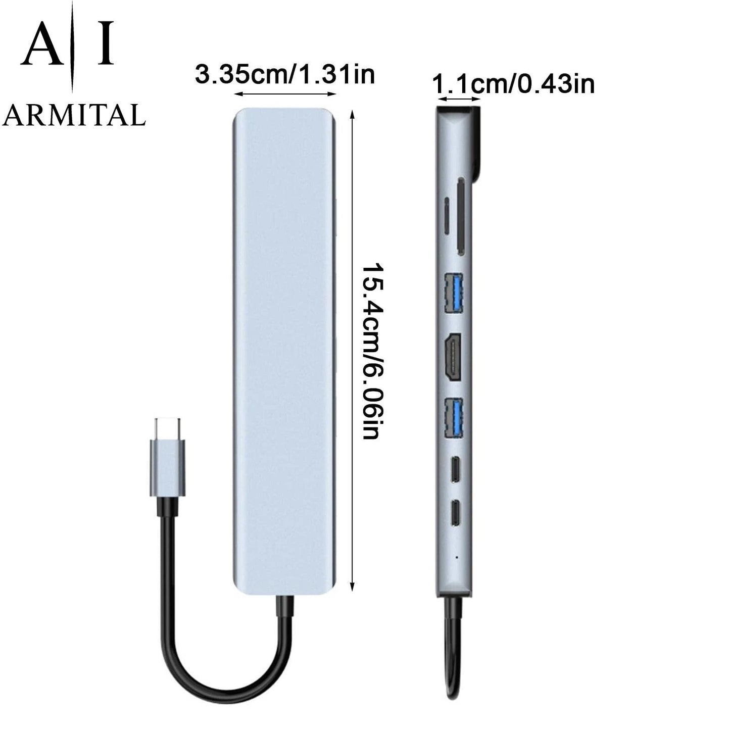 Adattatore Hub USB-C 8-in-1 HDMI 4K Ethernet SD TF 100W PD per MacBook Laptop