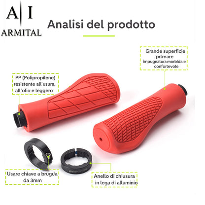 Coppia Manopole MTB Ergonomiche Antiscivolo in Gomma TPR con Doppio Bloccaggio in Alluminio Universali per Bicicletta Mountain Bike BMX e City Bike