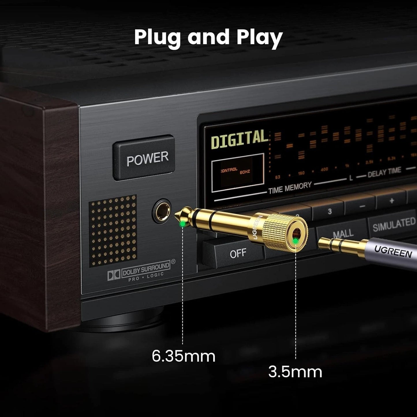 Adattatore Audio Jack 6.35mm Maschio a 3.5mm Femmina Cuffie Stereo Placcato Oro